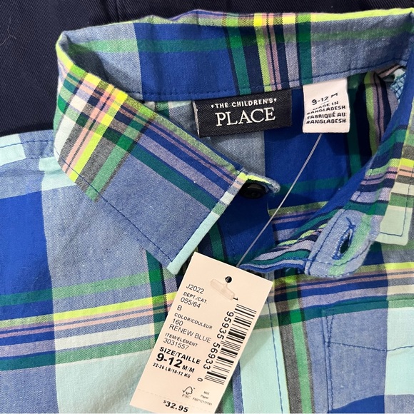 NWT Children’s Place Button Down Shirt & Shorts w/belt Size 9-12 Months - Picture 3 of 4
